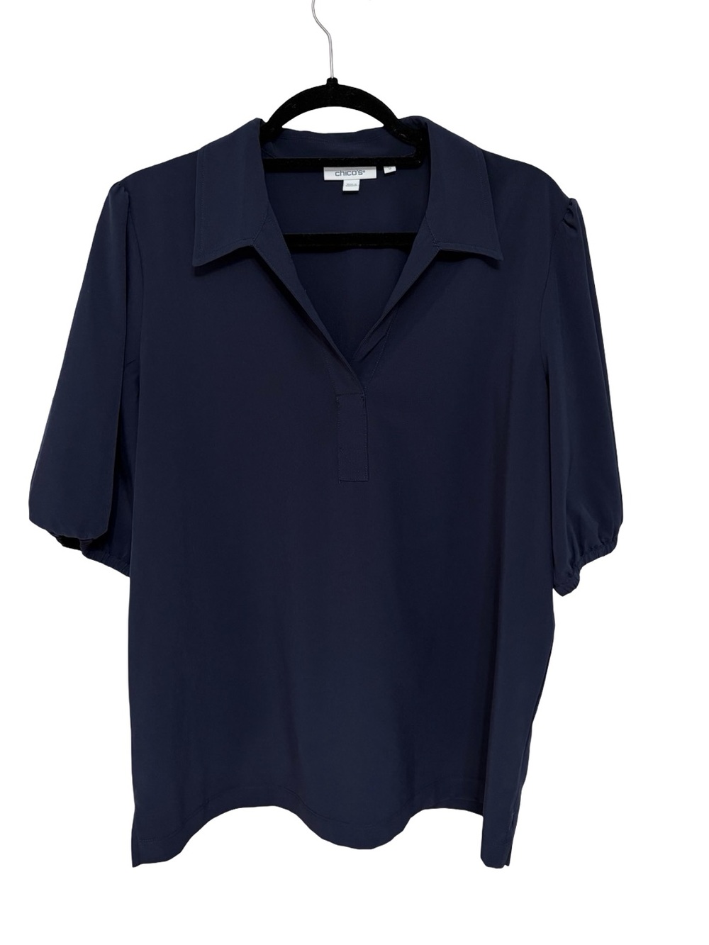 Chico’s UPF Neema Elbow Puff Sleeve Polo Top in Navy - Size 2 (12)